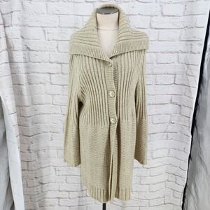 Vintage Y2K Fisherman Sweater Duster Cardigan Shawl Collar Chunky Knit Size 3X